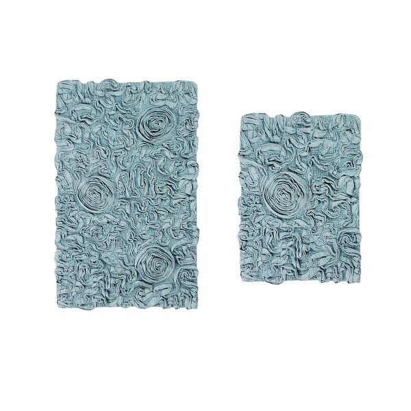 Bath Rug 25x25 Blue Floral Cotton Single Piece Bath Rug 25x25 Blue Floral Cotton Single Piece